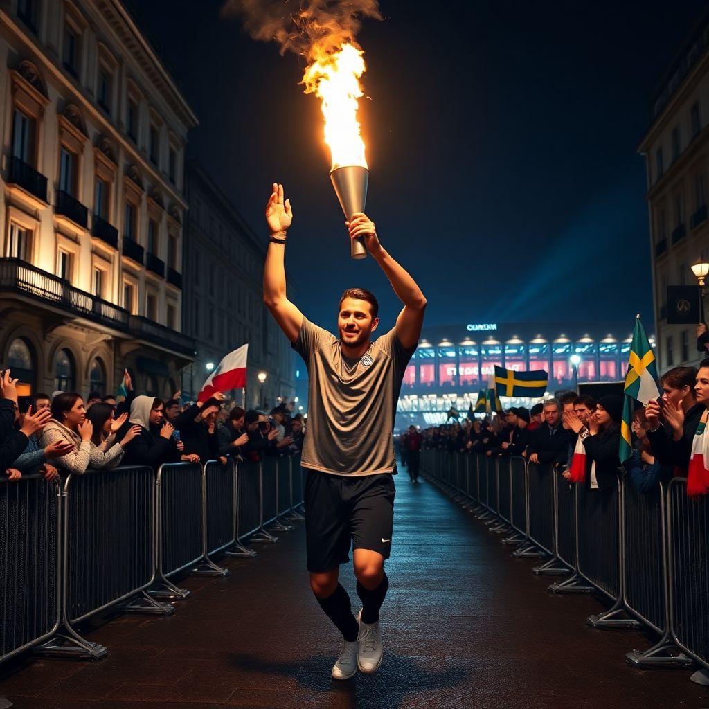 Златан Ибрагимович несет олимпийский огонь в Милане перед Олимпиадой 2026